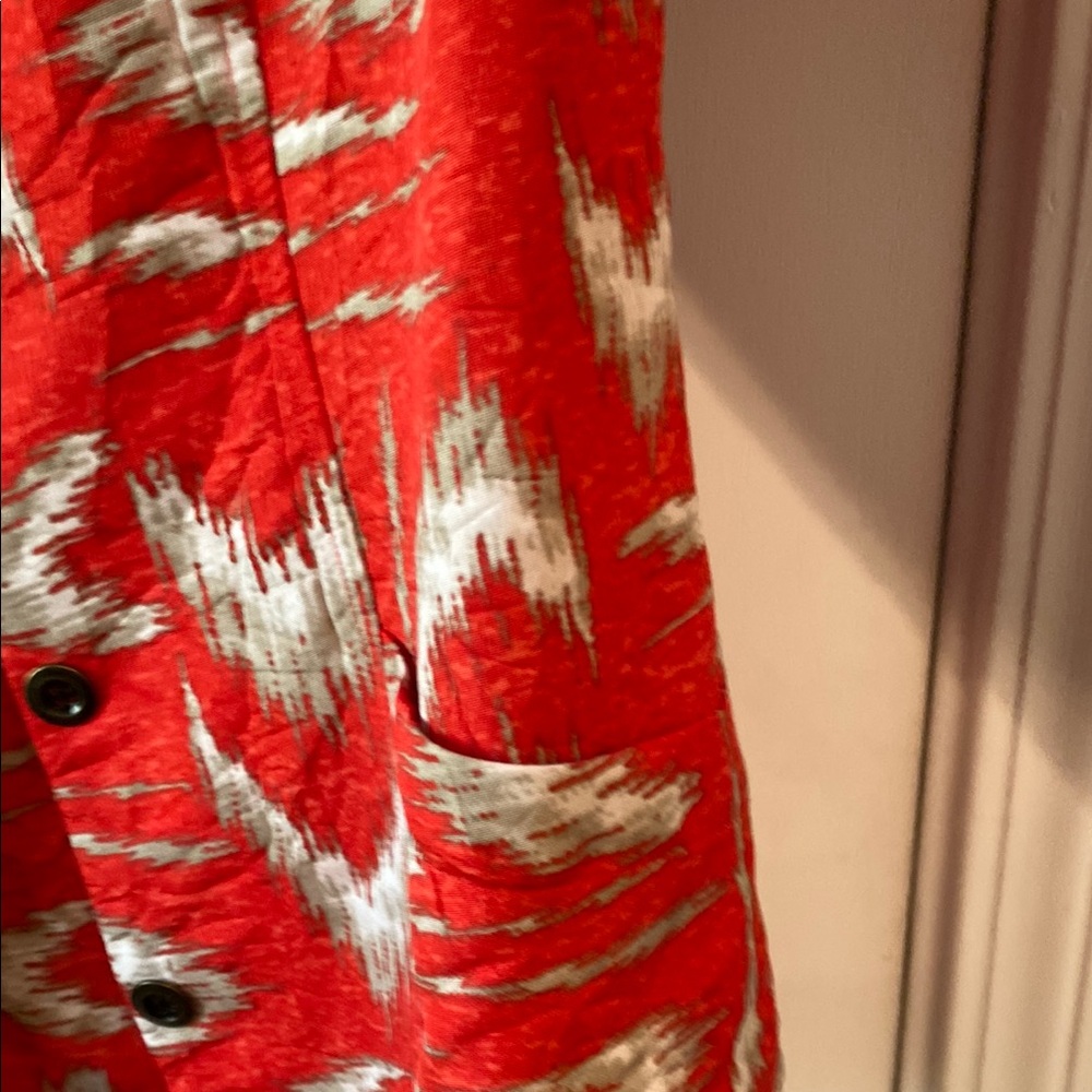 Chico's Red and White Feather Print Blazer - Picture 6 of 7